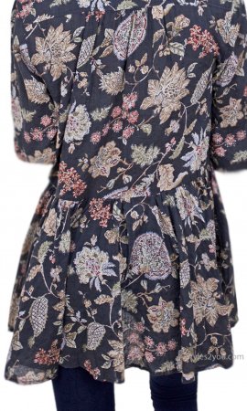 Roseanne Cotton Floral Print Button Up Blouse Charcoal Easel Top