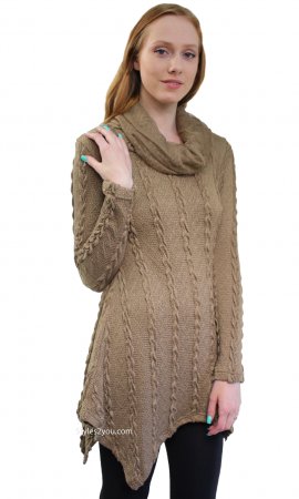 Tegan Ladies Cable Knit Sweater Shirt Dress In Brown [ALKS10962BR ...