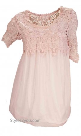 Moscow Vintage Crochet Lace Tunic In Pink Pretty Angel Clothing