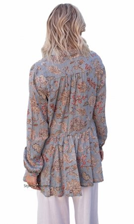 Roseanne Cotton Floral Print Button Up Blouse In Off White Easel