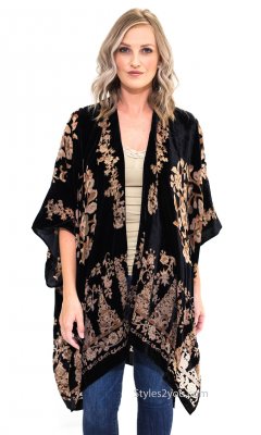 Canton Ladies Velvet Burnout Kimono In Black & Golds Paparazzi [EN8281 ...