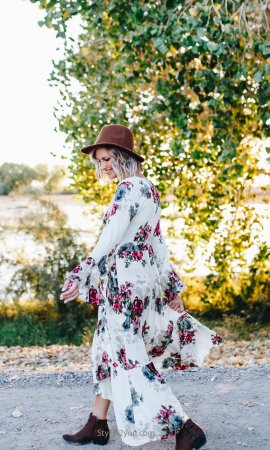 Jolene Floral Ruffle Side Wrap Maxi Dress In Natural