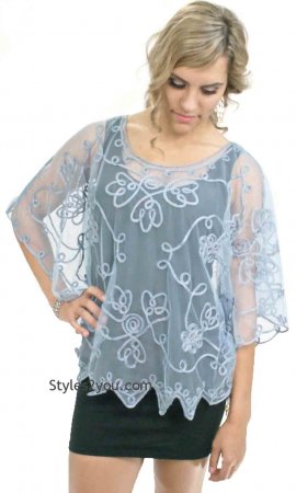 Reina Ladies Western Vintage Victorian All Lace Top In Blue