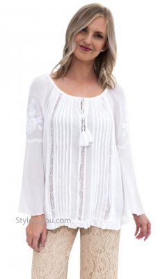 Emory Embroidery Lace Boho Peasant Blouse Bell Sleeves Bila Top [BX974 ...