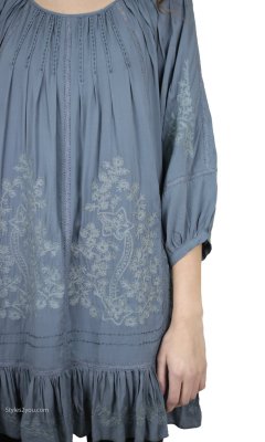 Chana Embroidered Tunic Dress With Ruffles In Teal Monoreno Tops M9107 ...