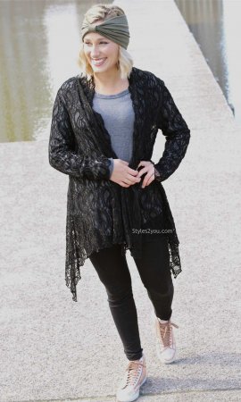 Maya Victorian Modern Vintage Lace Cardigan In Black