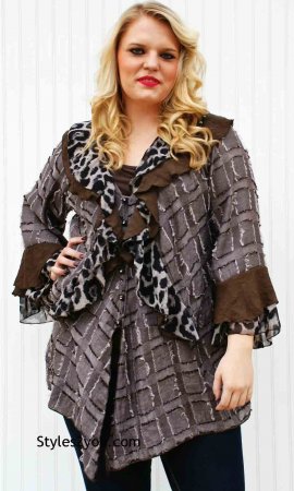 Megan Ladies Two Piece PLUS SIZE Shirt Dress Cardigan In Ecru