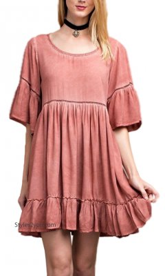 Sedona Babydoll Shirt Dress In Mineral Wash Red Bean Easel Dress
