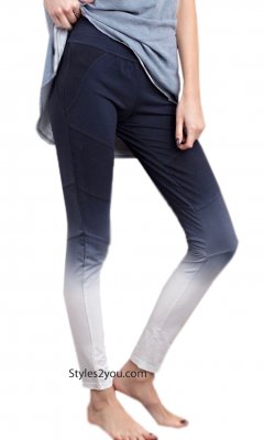 Somine Ombre Dip Dye Cotton Leggings Yoga Workout Pants Navy