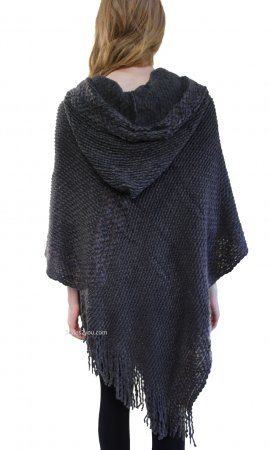 Corbin Soft Sweater Knit Poncho With Hoody In Dark Gray [SCKS95430GY ...