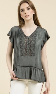 Ingraham Short Sleeve Vintage Reproduction Top Charcoal