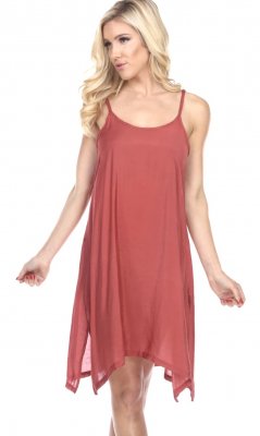 Lagoon Ladies Dress/Slip Adjustable Spaghetti Straps In Rust