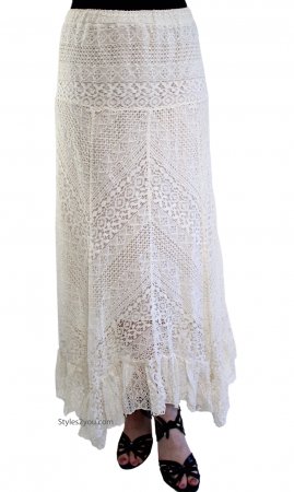 Anna Victorian Vintage Lace Maxi Skirt With Elastic Waist