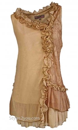 Penelope Ladies Sleeveless Victorian Tunic In Brown & Carmel