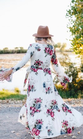 Jolene Floral Ruffle Side Wrap Maxi Dress In Natural