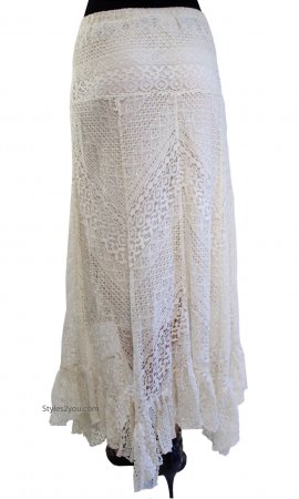 Anna Victorian Vintage Lace Maxi Skirt With Elastic Waist