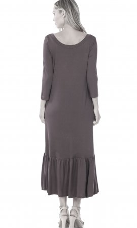 Zenana 3/4 Sleeve Ruffle Hem Maxi Dress With Pockets DK Purple