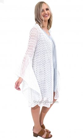 Edna Ladies Bell Sleeve Crochet Bohemian Hippy Cardigan Ivory [ET8741 ...