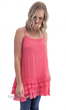 Arcadia Ruffle Layering Cami Shirt Extender Slip In Hot Coral [ET2965 ...