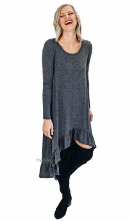 Morrison Oversize Hi Low Ruffle Layering Extender Tunic In Gray ...