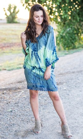 Peaceful Shirt Dress In Blues And Greens Sacred Threads Clothing