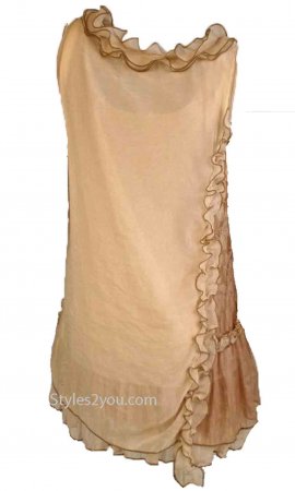 Penelope Ladies Sleeveless Victorian Tunic In Brown & Carmel