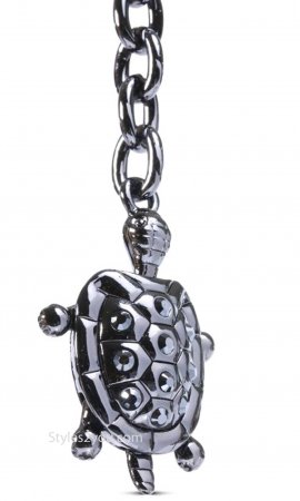 Turtle Keychain In Gun Metal With Emerald Swarovski Crystals