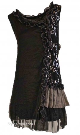 Penelope Ladies Sleeveless Victorian Tunic Black & Gray Pretty