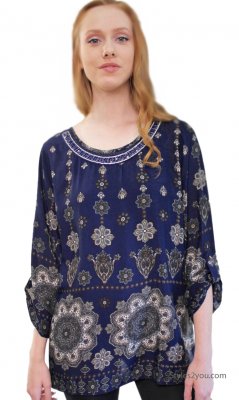 Noma Ladies Curvy Size Bohemian Blouse Navy TooMi Clothing Tops [P3280D ...