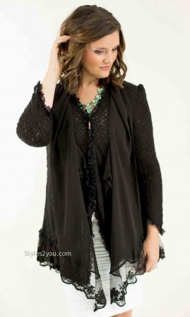 Phoebe Ladies Layered Sweater Cardigan In Black Pretty Angel Top