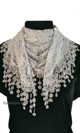 Scandal Clothing Ladies Victor Vintage Lace Scarf Wrap Lt Gray