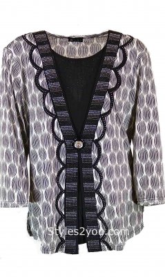 Rachelle Ladies PLUS SIZE Rhinestone Blouse Black COC Clothing