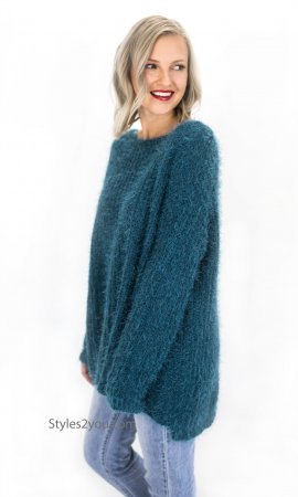 Champaign Ladies Oversized Loose Fitting Sweater Tunic In Teal [ET7963 ...