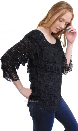 Lucky Layered Crochet Vintage Victoria Lace Blouse In Black