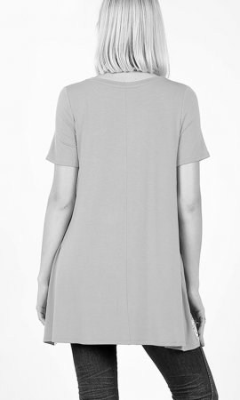 Sky Short Sleeve Top with Lace Hi Low Lace Hem In Cement