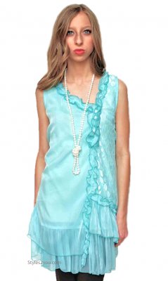 Penelope Ladies Sleeveless Victorian Tunic Aqua Pretty Angel Top