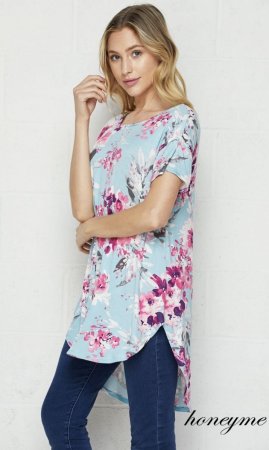 Praise Ladies Boho Floral Top In Aqua