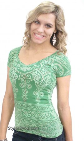 Henna Top With Rhinestones In Green