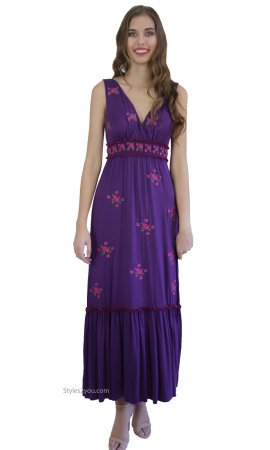 Rosemary Sleeveless Maxi Dress With Embroidered Roses