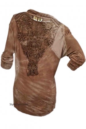 Nola Ladies Two Piece Blouse Set In Browns