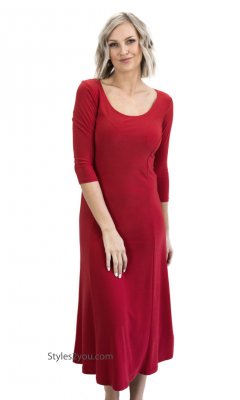 Monique Scoop Neckline 3/4 Sleeve Princess A-Line Red Dress