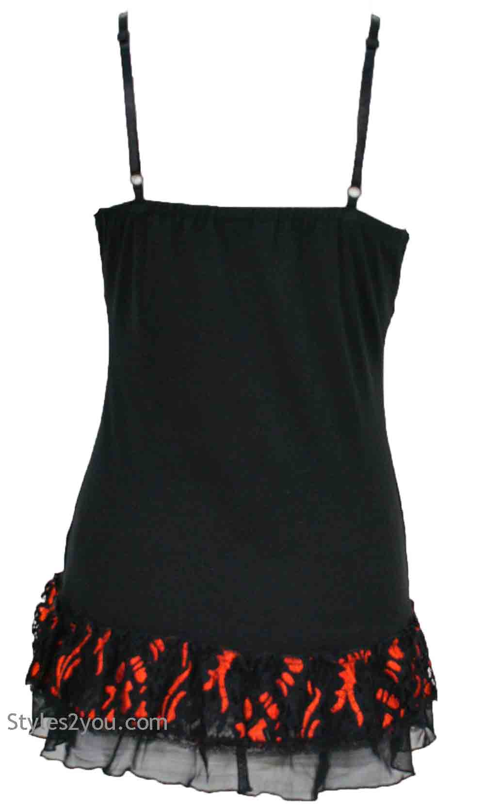 Archer Gypsy Boho Victorian Lace Up Camisole Top Black & Orange My ...