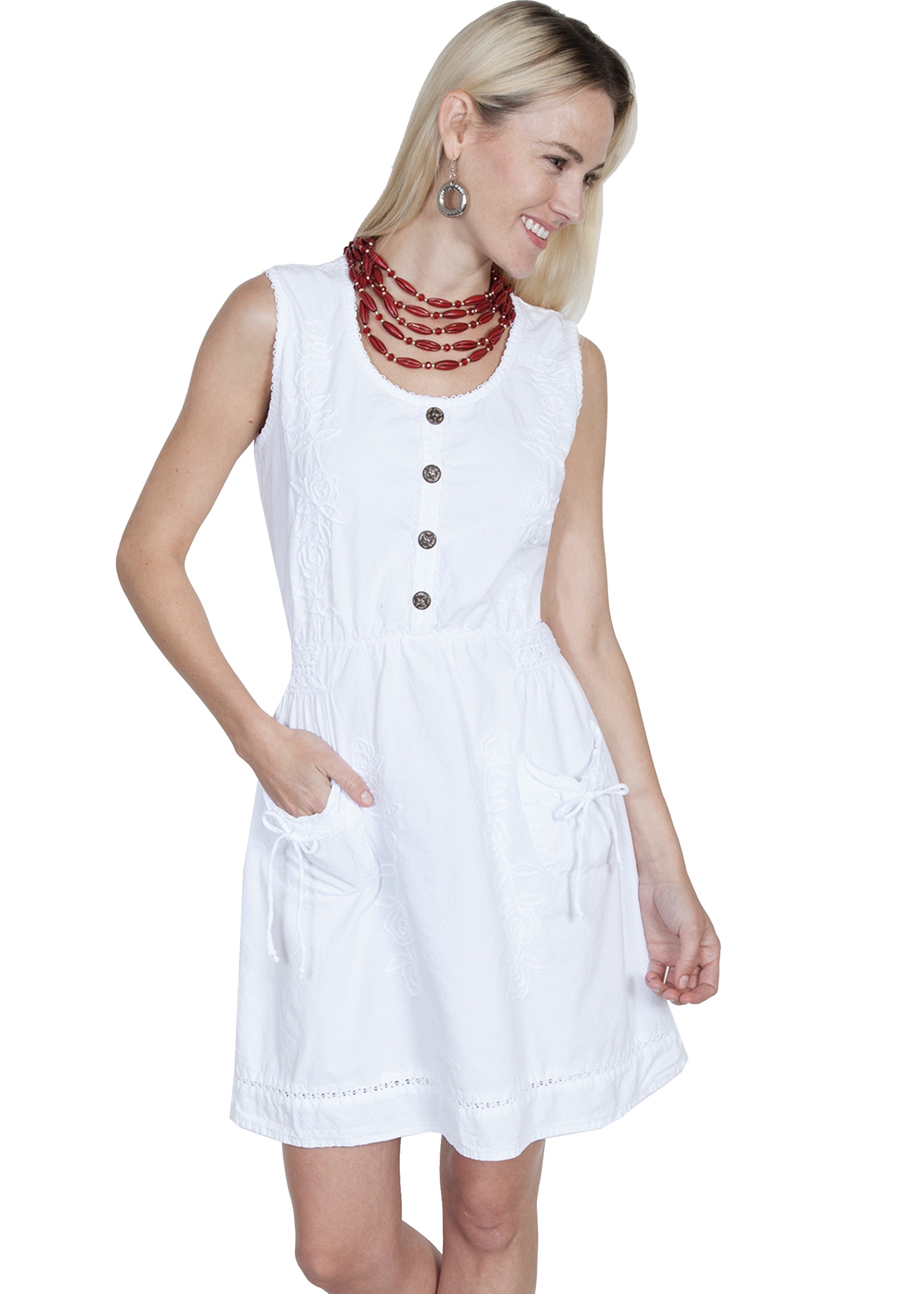 Amarillo All Cotton Corset Back Sleeveless Dress In White [PSL164 Scully  Cotton Dress] - $79.00