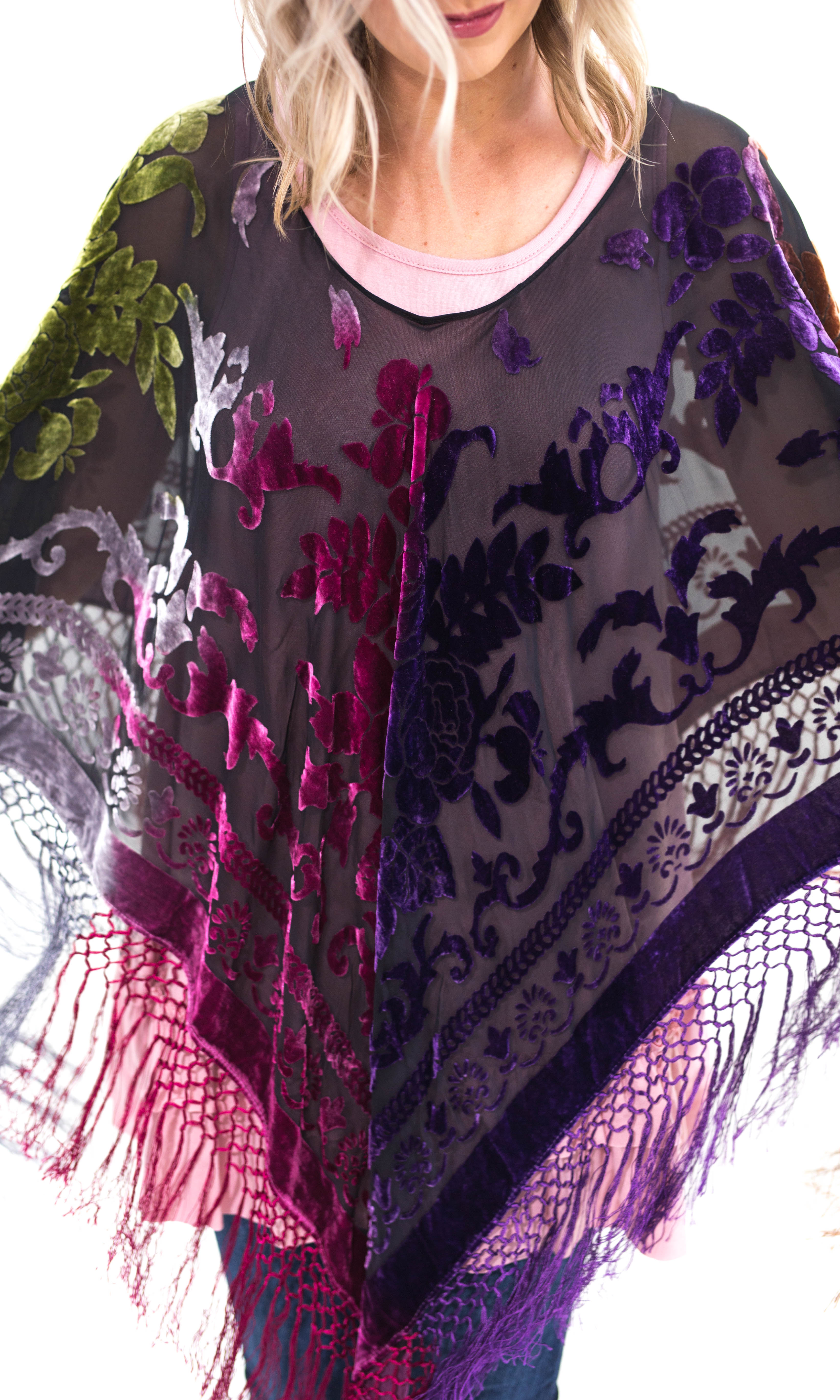 Tamara Fun Velvet Burnout Kimono With Tassels [Vintage Rose Velvet Fun ...